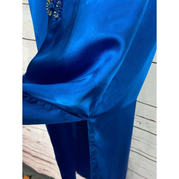 Vtg Silver Lake Duster Opera Coat Asian Style Satin Blue Size M - Picture 9 of 10
